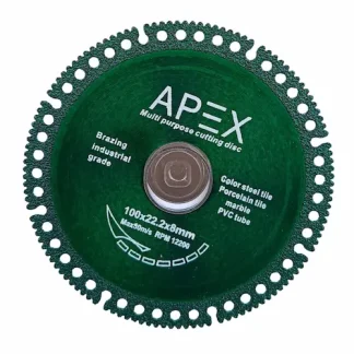 דיסק יהלום "4 רב תכליתי 100 מ"מ APEX Brazing שיודע להתמודד עם כמעט הכל - שיש, גרניט וקוורץ, ועד לחומרים עדינים כמו פורצלן, זכוכית, קרמיקה צינורות PVC וכו.