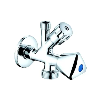 ברז ניל כפול חצי צול בגימור כרום, מפצל נקודת מים אחת לשתי יציאות בהברגה עם ידית נפרדת לכל אחת, למדיח ולברז נוסף, מאושר תקן מי שתייה 5452.