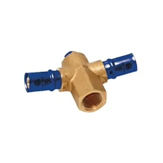 תושבת כפולה 165 מעלות מולטיגול לחיצה 16×1/2×16 מפליז, יציאה אחת עם הברגה פנימית 1/2 צול עבור נקודת מים וכודמה ושני צדי לחיצה בקוטר 16 מ"מ להמשך קו רציף.